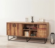 Nowoczesna komoda – 180 x 80 x 40 cm – Sosna atlantycka i czerń – Melamina i metal