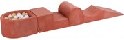 Piankowy Zestaw Do Zabawy Z Suchym Basenem 57x45x30cm/100 Piłek 7cm, Plac Zabaw Dla Dziecka, 5 Elementów, Welurowy, Czerwień Marsala, Piłki: Białe, Beżowe - Meowbaby®