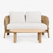 Zestaw Wypoczynkowy Leilan Z 2-osobową Sofą I Stolikiem Kawowym Z Drewna Akacjowego I Rattanu Jasny Akacjowy Brąz - Sklum