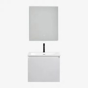 Zestaw Wiszących Mebli Łazienkowych Zintegrowany Z Umywalką Macrae Biała & Prostokątna Lampa Led I Przeciwmgielna 60x70 - Sklum