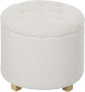 HOMCOM Pufa z pojemnikiem, pufa z pokrywą, okrągła pufa, skrzynia do przechowywania, z nogami drewnianymi, Biały