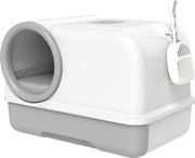 PawHut Kuweta z pokrywą, łopatka, wysuwana taca, 2 wkłady z węglem aktywnym dla kotów do 5 kg 59x39,5x39,5 cm Biały+Szary | Aosom PL