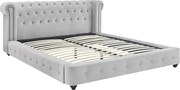 Łóżko chesterfield 160 x 200 cm - Welur - Jasnoszary - TONGERLA