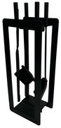 Zestaw narzędzi kominkowych 60 cm, 4 częściowy z podstawką, czarny, metalowy
