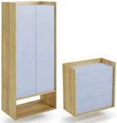 Nowoczesny zestaw modułowy szafa i komoda hikora + niebieski horyzont N2-C43