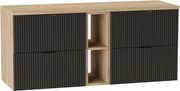 Szafka pod umywalkę WENA, z regałem, ryflowane fronty, Willy, 140x60x47 cm, Czarna/Orzech