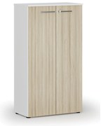 Szafa biurowa z drzwiami PRIMO WHITE, 800 x 420 x 1434 mm, biały/dąb naturalny