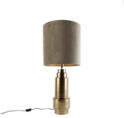 Lampa stołowa brązowa z abażurem z aksamitu w kolorze taupe ze złotem 40 cm - Bruut