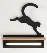 Czarny kinkiet dziecięcy kot z półką - K005 K0-T08