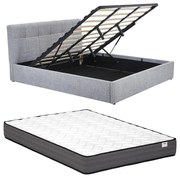 Łóżko ze skrzynią 180 x 200 cm - Tkanina z bukli - Szary + Materac - MAZIRI