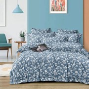 Pościel 160x200 z mikrofibry niebieska w kwiaty nowoczesna