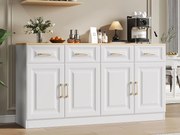 Nowoczesny bufet 140x40x75 cm - 4 szuflady i 4 drzwi - Biały