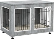 PawHut Klatka dla psa metalowa z wyjmowaną tacką i 2 zamkami 90x58x65 cm szara | Aosom PL