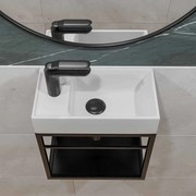 Zestaw umywalka z konglomeratu nablatowa prostokątna biała + czarna konsola 40 x 22 cm NAVI do małej łazienki