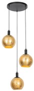 Designerska lampa wisząca czarna ze złotym szkłem 3-światłowa - BertDesignerski Oswietlenie wewnetrzne