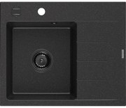 Mexen Ben zlewozmywak granitowy 1-komorowy z ociekaczem, lewy 600 x 500 mm czarny/srebrny metalik syfon czarny - 6522605000-73-B