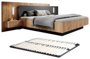 Łóżko z szafkami nocnymi 160 x 200 cm - 2 szuflady - Z diodami LED - Kolory: naturalny i antracyt + Stelaż - FRANCOLI