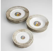 Zestaw 18x porcelanowy talerz marmur brązowy