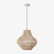 Lampa Sufitowa Wisząca Z Rattanu Magali Naturalny - Biała & Ø40 Cm - ↑35 Cm Magali - Sklum
