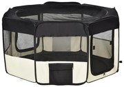 PawHut Kojec Zagroda Wybieg dla Szczeniąt Zwierząt Oxford 120x58cm Czarny Kremowo-Biały | Aosom PL