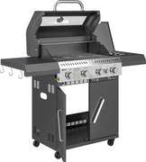 Outsunny Grill gazowy 12 KW na wózku z 5 palnikami bocznym palnikiem kółkami pokrywą termometrem bocznymi półkami 135 x 54 x 110 cm
