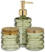 Zestaw łazienkowy HUM, szklany dozownik, kubek, pojemnik, 3 elementy