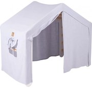 Duży Domek Z Drabinką Dla Dzieci 112x61x94 Cm Składaną Do Pokoju. Drewno, Len, Wiskoza, Szaroniebieski Domek, Biała Drabinka. - Meowbaby®