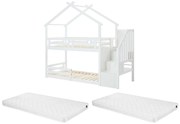 Łóżko piętrowe domek 90 x 190 cm - Sosna i MDF + Materac - Biały - TALETY