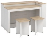 Zestaw wyspa kuchenna + 2 stołki barowe - Biały i Naturalny jasny - NUSICE