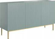 Komoda Nicole 150 cm trzydrzwiowa z ryflowanym frontem - szałwia / złote nóżki - Limitowana oferta