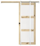 Drzwi przesuwne chowane w ścianie z drewna i matowego szkła hartowanego - 3 szyby - wys. 205 x szer. 83 cm - ACOSTA II