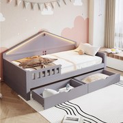 Łóżko pojedyncze dla dzieci - 90 x 200 cm - z oświetleniem LED + 2 szuflady + stelaż - drewno + MDF - szare