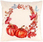 Poduszka z wypełnieniem Dynia i liście aksamitna, 45 x 45 cm