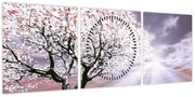 Czerwony obraz drzewa (z zegarem) (90x30 cm)