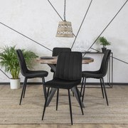 Zestaw Stół Okrągły Rozkładany LUKAS 100-250 i 4 Krzesła Tapicerowane IBIS Czarne Welurowe