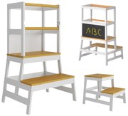 Wieża edukacyjna PLAY z drewna sosnowego, 93x56x49, biała/naturalny brąz Spielwerk