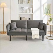 Sofa 2-osobowa, aksamit szary, tapicerowana sofa z regulowanym oparciem, czarne drewniane nogi