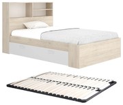 Łóżko 120 x 190 cm ze skrzynią i - Naturalny i biały + Stelaż - VARDIEL