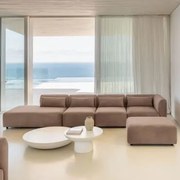 Narożna Sofa Modułowa Fogler 4-częściowa Z Leżanką Po Lewej Stronie I Pufem Sztruksu Camel - Sklum