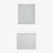 Zestaw Wiszących Mebli Łazienkowych Zintegrowany Z Umywalką Macrae Biała & Prostokątna Lampa Led I Przeciwmgielna 60x70 Cm Riben - Sklum