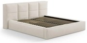 Kremowe tapicerowane łóżko dwuosobowe ze schowkiem ze stelażem 140x200 cm Simon Darren – Micadoni