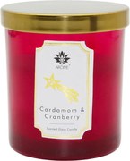 Świeca zapachowa w kolorowym szkle z pokrywką, kardamon i żurawina, 125 g