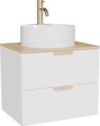 Wisząca szafka łazienkowa z okrągłą umywalką nablatową i baterią – Biała – Szer60 cm – AVORELI