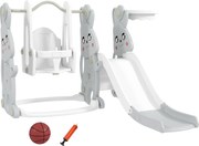 AIYAPLAY 4-w-1 Zestaw do zabawy dla małych dzieci: Zjeżdżalnia, Huśtawka, Zestaw do wspinaczki, Kosz do koszykówki, Plastik, Design z Królikiem, Szary