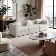 Sofa 3-osobowa, Sofa rozkładana z podłokietnikami i kieszeniami bocznymi, metalowa rama - Khaki szenil