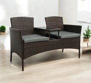 Meble ogrodowe Ratina NM-03, dwuosobowa sofa ze stolikiem, kolor brązowy, poduszki szare