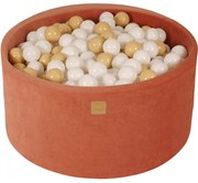 Okrągły Suchy Basen Z Piłeczkami 7cm Dla Dziecka, 90x40cm/300 Piłek, Welurowy, Czerwień Marsala, Piłki: Biały, Beż - Meowbaby®