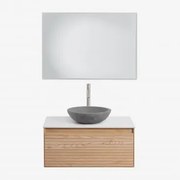 Zestaw Wiszących Mebli Łazienkowych Z Drewna Jesionowego Tedrik Popielaty Brąz & Okrągły Szary Cement Ø40 - Sklum