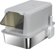 PawHut Kuweta, Wanny ze stali nierdzewnej, filtr, łopatka, dla kotów do 6 kg, 40,5 x 60,5 x 41,5 cm, Szary/Srebrny