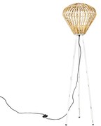 Rustykalna lampa podłogowa trójnóg bambusowa z białym - Canna Diamond